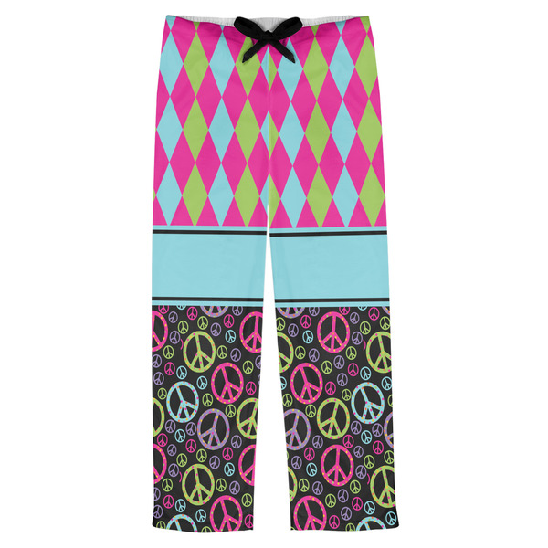 Custom Harlequin & Peace Signs Mens Pajama Pants - 2XL