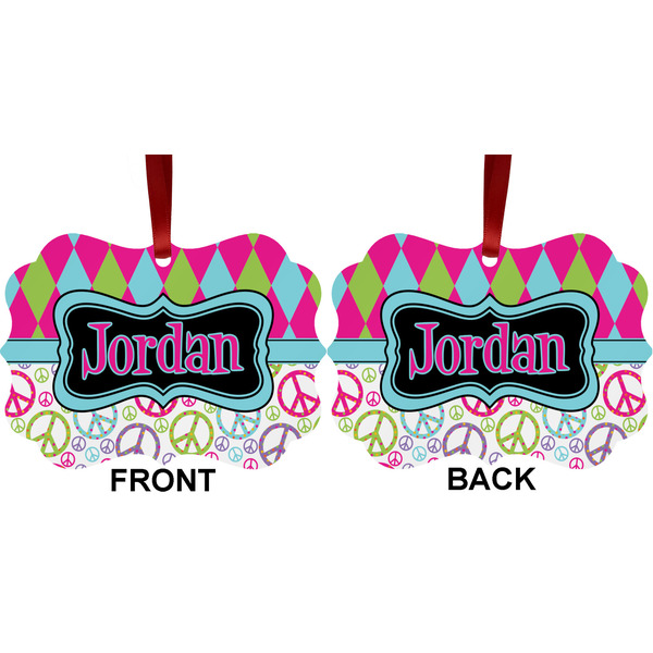 Harlequin & Peace Signs Metal Benilux Ornament - Front and Back (APPROVAL)