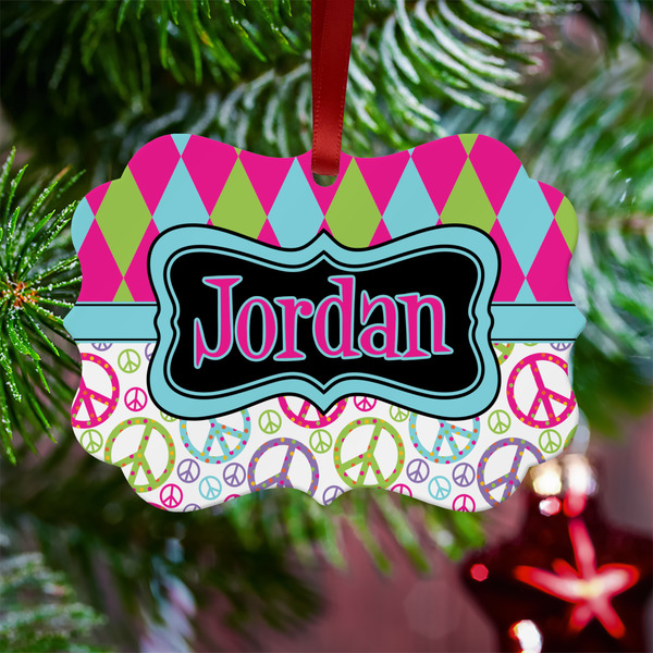 Harlequin & Peace Signs Metal Benilux Ornament - Lifestyle