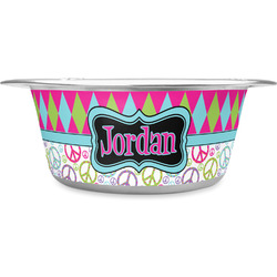 Harlequin & Peace Signs Stainless Steel Dog Bowl (Personalized)