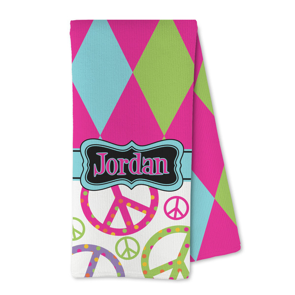 Custom Harlequin & Peace Signs Kitchen Towel - Microfiber (Personalized)