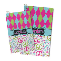 Harlequin & Peace Signs Microfiber Golf Towel (Personalized)
