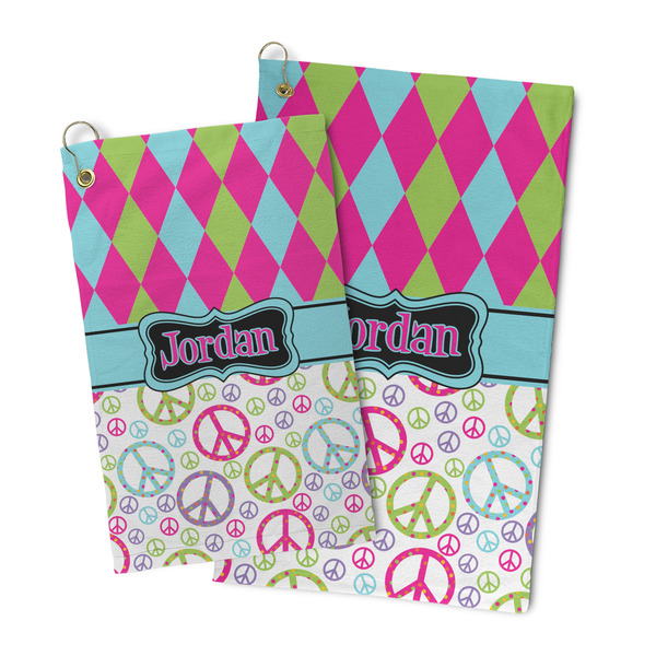 Harlequin & Peace Signs Microfiber Golf Towel - PARENT/MAIN