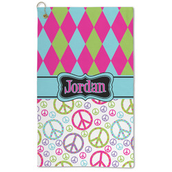 Harlequin & Peace Signs Microfiber Golf Towel (Personalized)