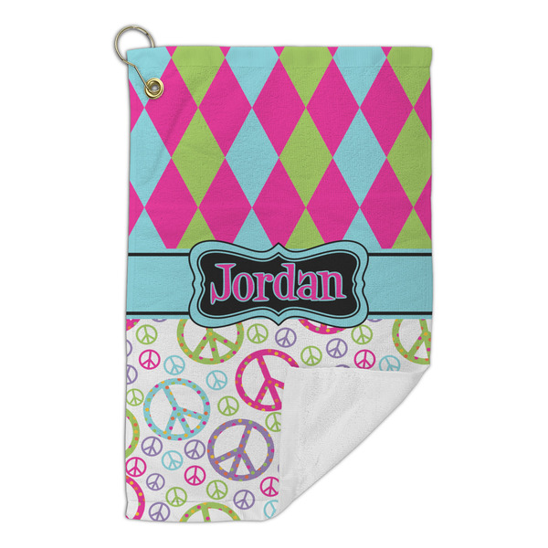 Harlequin & Peace Signs Microfiber Golf Towels Small - FRONT FOLDED