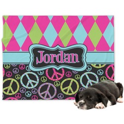 Harlequin & Peace Signs Dog Blanket - Large (Personalized)