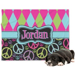 Harlequin & Peace Signs Dog Blanket (Personalized)