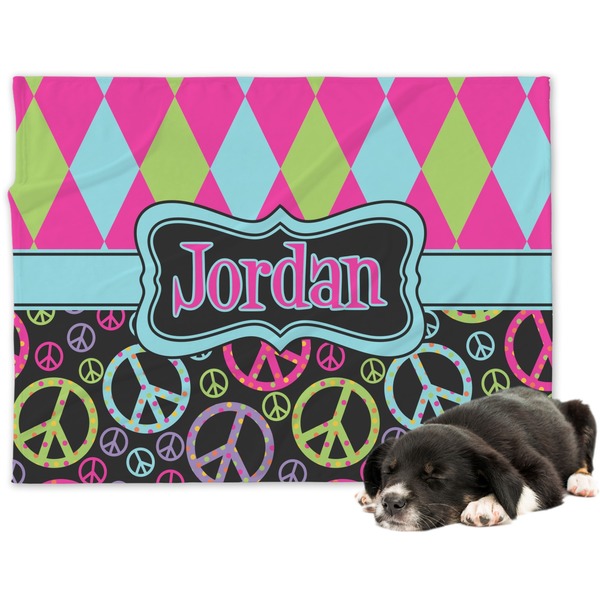 Custom Harlequin & Peace Signs Dog Blanket - Regular (Personalized)
