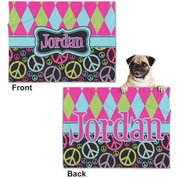 Harlequin & Peace Signs Microfleece Dog Blanket - Regular - Front & Back