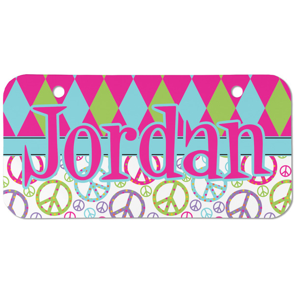 Custom Harlequin & Peace Signs Mini/Bicycle License Plate (2 Holes) (Personalized)