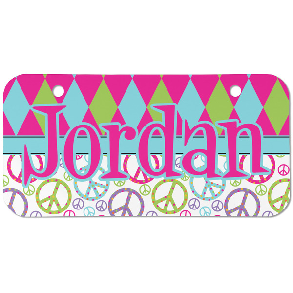 Harlequin & Peace Signs Mini Bicycle License Plate - Two Holes