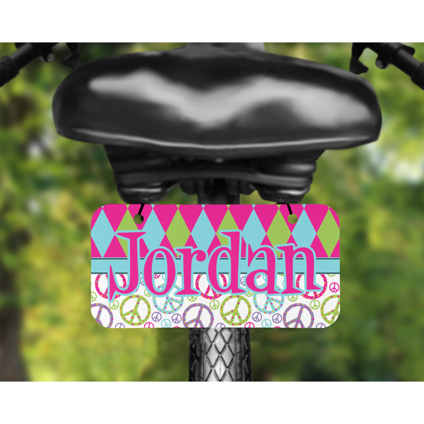 Harlequin & Peace Signs Mini License Plate on Bicycle - LIFESTYLE Two holes