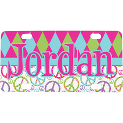 Harlequin & Peace Signs Mini/Bicycle License Plate (Personalized)