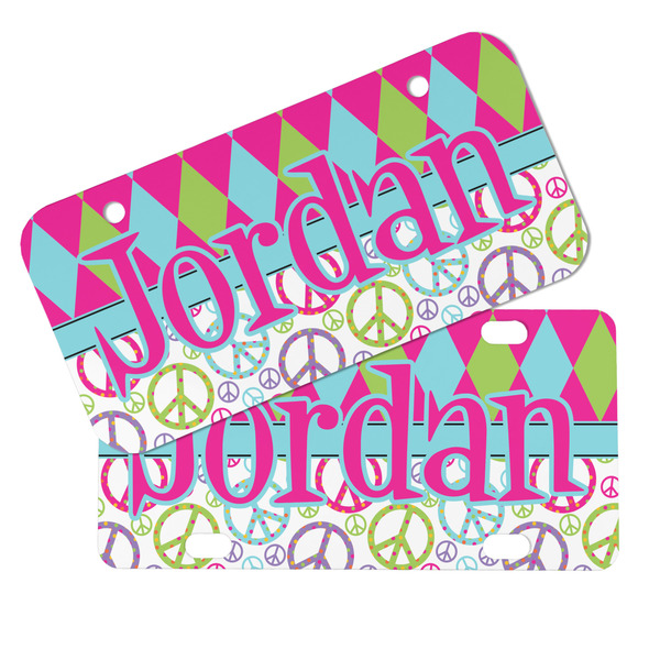 Harlequin & Peace Signs Mini License Plates - MAIN (4 and 2 Holes)