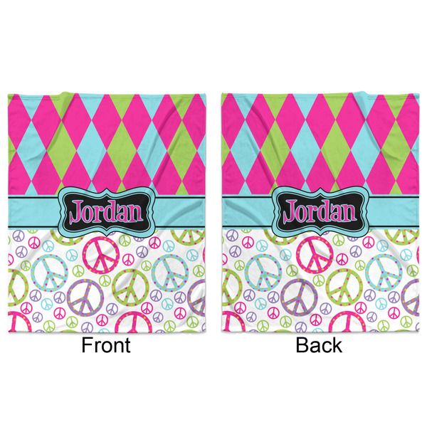 Harlequin & Peace Signs Minky Blanket - 50"x60" - Double Sided - Front & Back