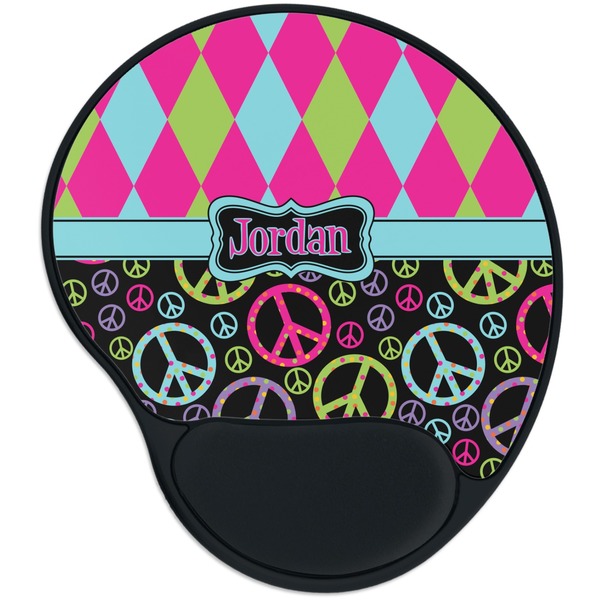 Custom Harlequin & Peace Signs Mouse Pad with Wrist Support