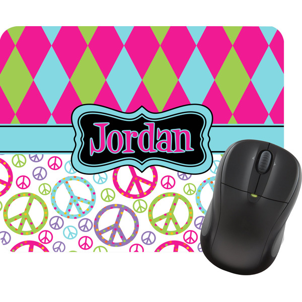 Custom Harlequin & Peace Signs Rectangular Mouse Pad (Personalized)