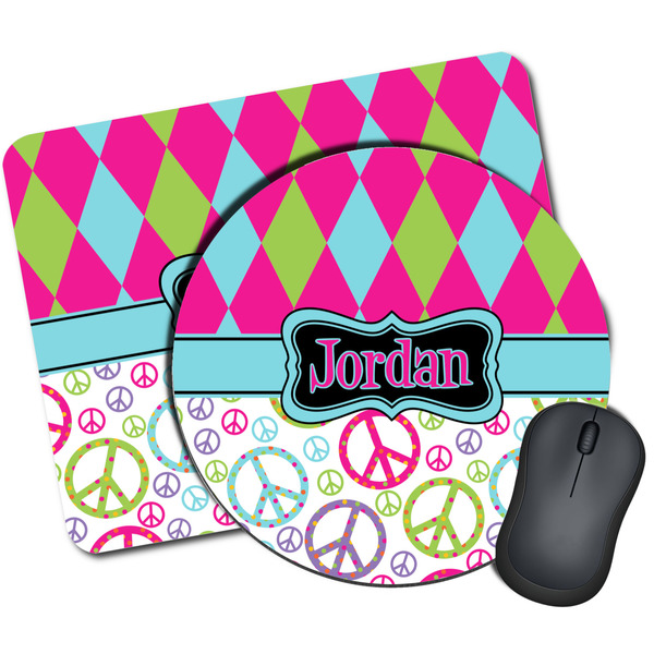 Custom Harlequin & Peace Signs Mouse Pad (Personalized)