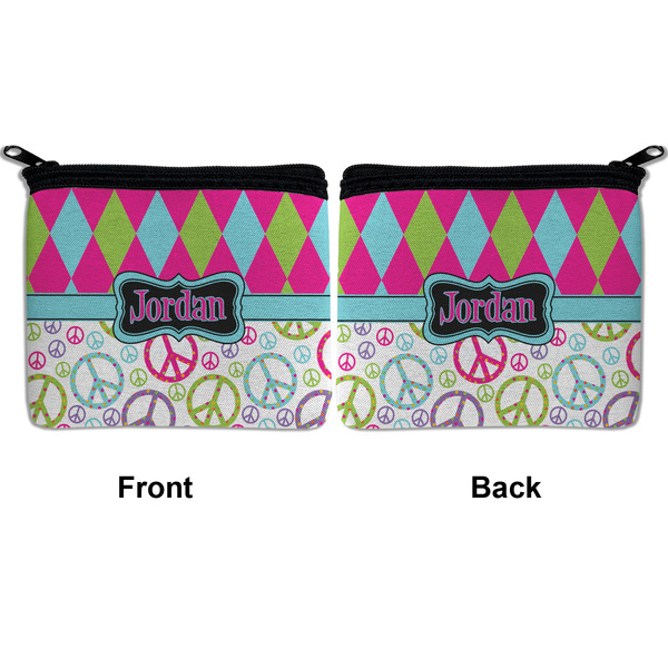 Harlequin & Peace Signs Neoprene Coin Purse - Front & Back (APPROVAL)