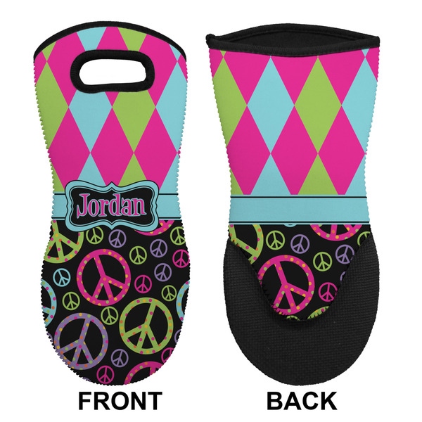 Harlequin & Peace Signs Neoprene Oven Mitt (Front & Back)