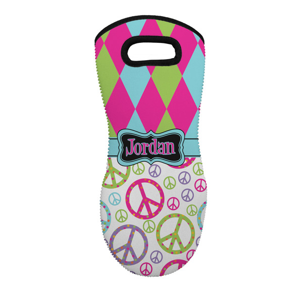 Custom Harlequin & Peace Signs Neoprene Oven Mitt w/ Name or Text