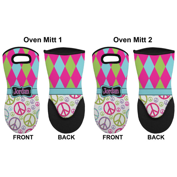 Harlequin & Peace Signs Neoprene Oven Mitt - Set of 2 - Approval