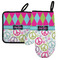 Harlequin & Peace Signs Left Oven Mitt & Pot Holder Set w/ Name or Text