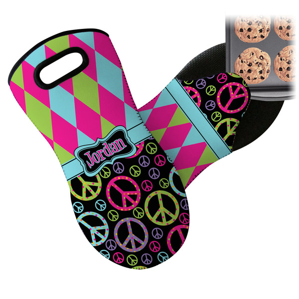 Harlequin & Peace Signs Neoprene Oven Mitt