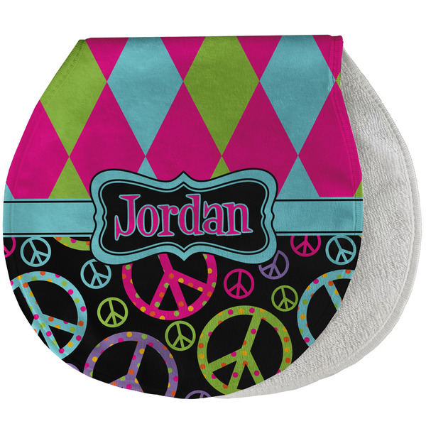 Custom Harlequin & Peace Signs Burp Pad - Velour w/ Name or Text