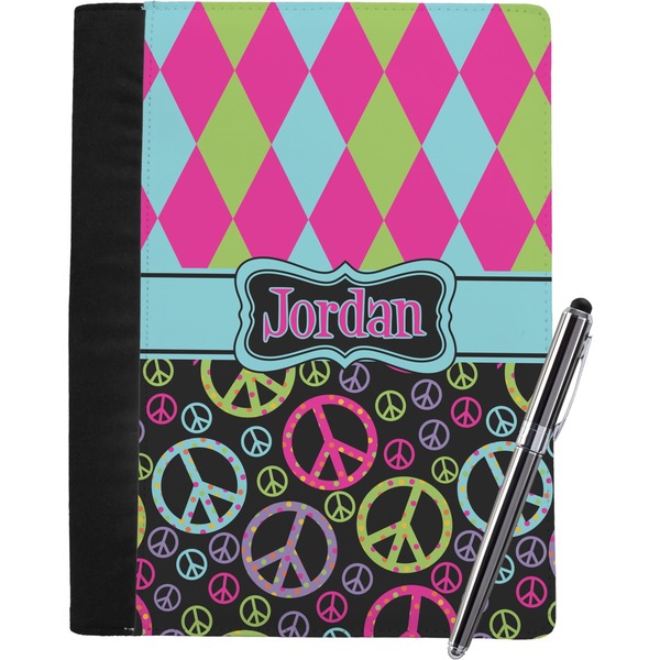 Custom Harlequin & Peace Signs Notebook Padfolio - Large w/ Name or Text