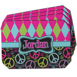 Harlequin & Peace Signs Dining Table Mat - Octagon w/ Name or Text