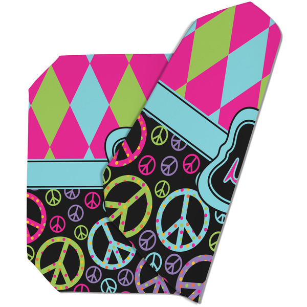 Custom Harlequin & Peace Signs Dining Table Mat - Octagon (Double-Sided) w/ Name or Text