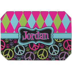 Harlequin & Peace Signs Dining Table Mat - Octagon (Single-Sided) w/ Name or Text