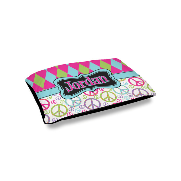 Custom Harlequin & Peace Signs Outdoor Dog Bed - Small (Personalized)