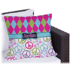 Harlequin & Peace Signs Outdoor Pillow (Personalized)