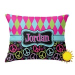 Harlequin & Peace Signs Outdoor Throw Pillow (Rectangular) (Personalized)