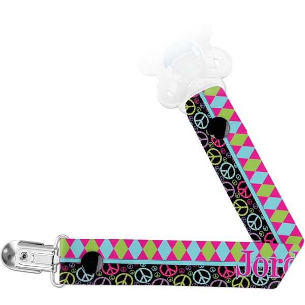 Custom Harlequin & Peace Signs Pacifier Clip (Personalized)