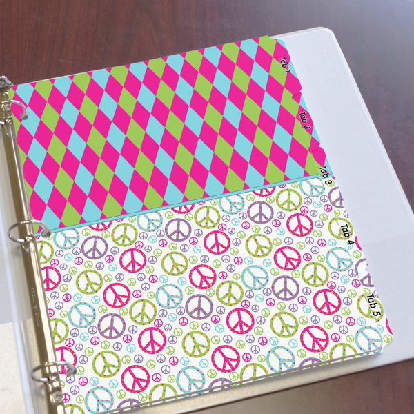 Harlequin & Peace Signs Page Dividers - Set of 5 - In Context