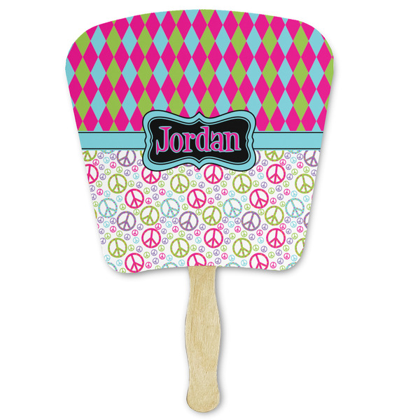 Custom Harlequin & Peace Signs Paper Fan (Personalized)