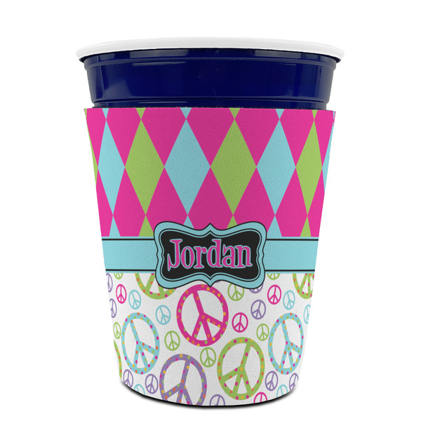 Harlequin & Peace Signs Party Cup Sleeves - without bottom - FRONT (on cup)
