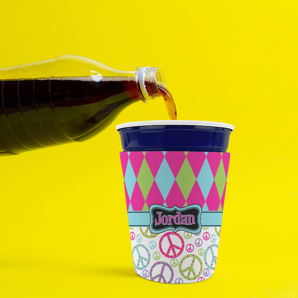 Harlequin & Peace Signs Party Cup Sleeves - without bottom - Lifestyle