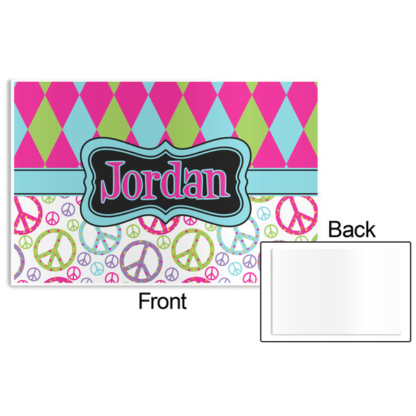 Harlequin & Peace Signs Disposable Paper Placemat - Front & Back