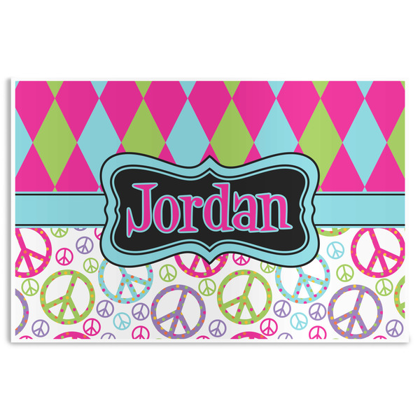 Custom Harlequin & Peace Signs Disposable Paper Placemats (Personalized)