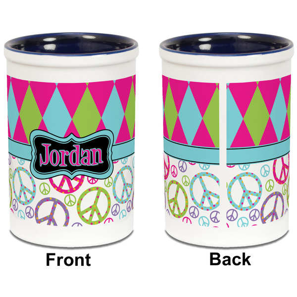 Harlequin & Peace Signs Pencil Holder - Blue - approval