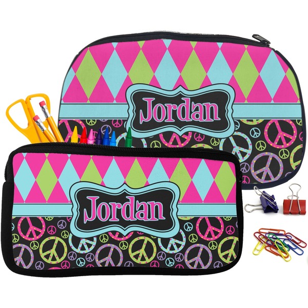 Harlequin & Peace Signs Pencil / School Supplies Bags Small and Medium