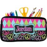 Harlequin & Peace Signs Neoprene Pencil Case - Small w/ Name or Text