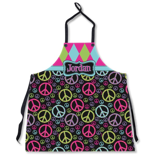 Custom Harlequin & Peace Signs Apron Without Pockets w/ Name or Text