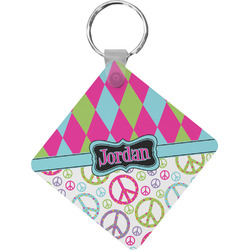 Harlequin & Peace Signs Diamond Plastic Keychain w/ Name or Text
