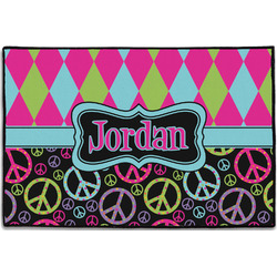 Harlequin & Peace Signs Door Mat - 36"x24" (Personalized)