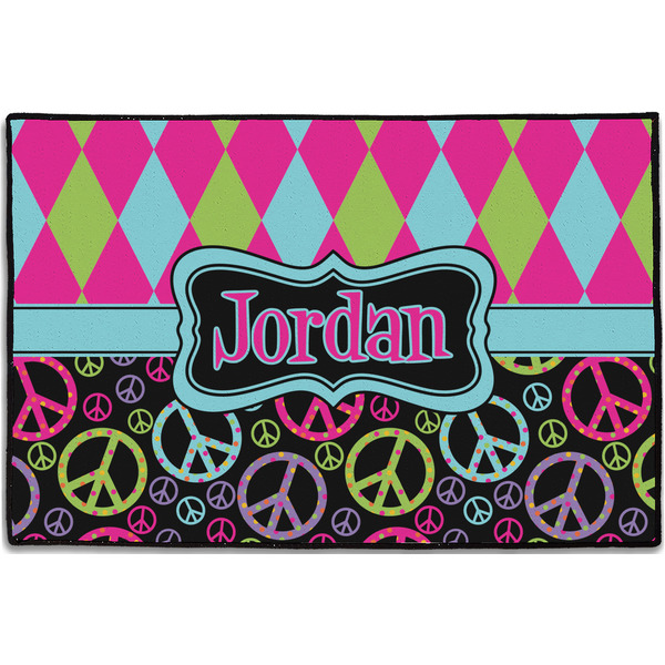Harlequin & Peace Signs Personalized Door Mat - 36x24 (APPROVAL)